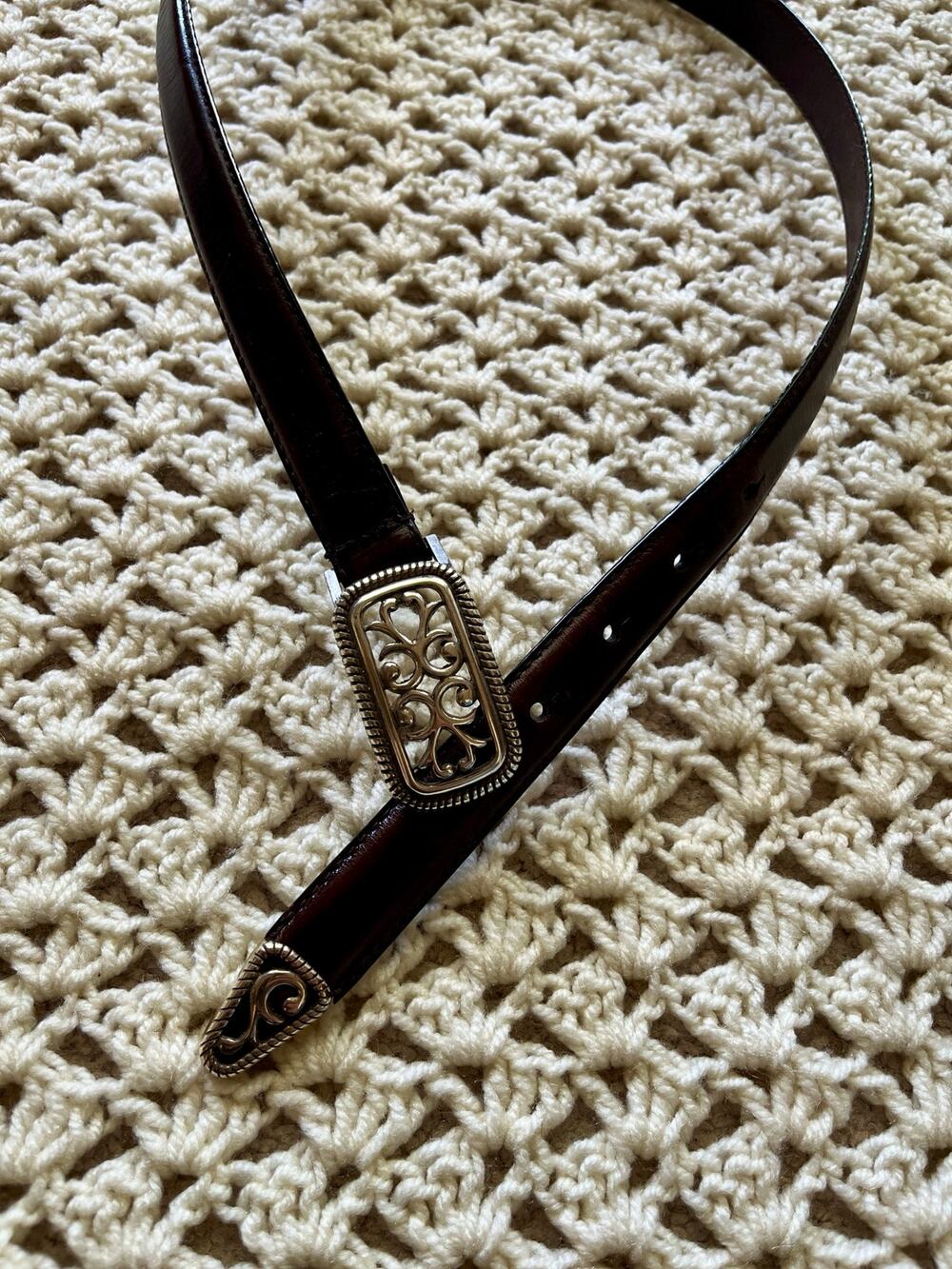 Vintage Y2K Brown Leather Belt Silver Fossil Western Size Small